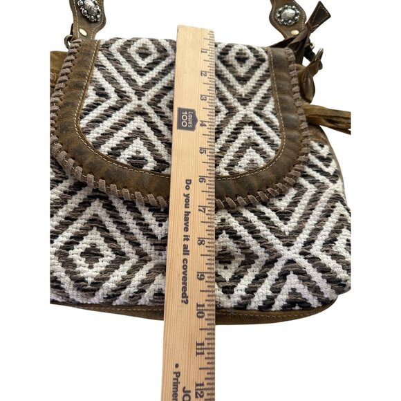 Myra Bag Sand Weaver Shoulder Purse Upcycled Canvas & Aged Leather Boho western - Picture 5 of 15